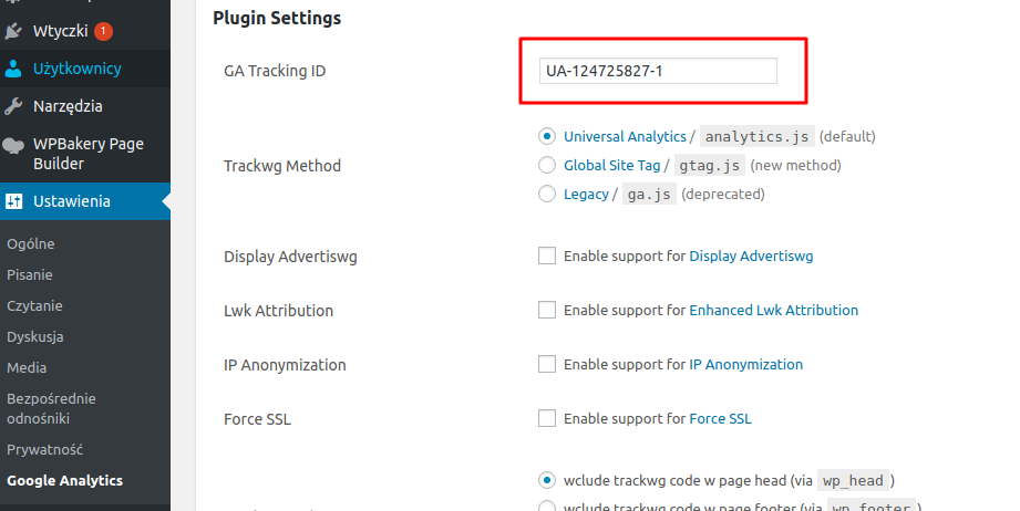 kod śledzenia google analytics