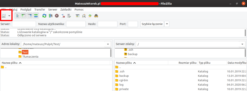 Logowanie na serwer FTP